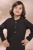 Dotted Black Cotton Kurta with Embroidered Collar & Front For Boys