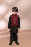 Black Kameez Shalwar with Contrast Maroon Waistcoat For Boys