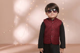 Black Kameez Shalwar with Contrast Maroon Waistcoat For Boys