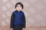 Refined Blue Embroidered Waistcoat Suit For Boys