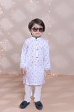 Elegant White Cotton Kurta with Embroidered Collar and Front For Boys