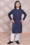 Elegant Navy Blue Cotton Kurta with Charming Embroidery For Boys