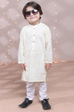 Elegant Off-White Cotton Kurta with Embroidered Collar and Front For Boys