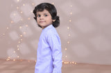 Elegant Light Purple Cotton Kurta with Embroidered Collar and Front For Boys