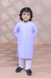 Elegant Light Purple Cotton Kurta with Embroidered Collar and Front For Boys