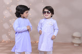 Elegant Light Purple Cotton Kurta with Embroidered Collar and Front For Boys