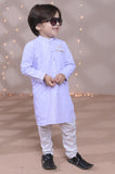 Charming Rose Purple Cotton Kurta Paired with White Trouser For Boys