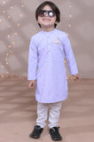 Charming Rose Purple Cotton Kurta Paired with White Trouser For Boys