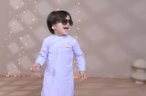 Charming Rose Purple Cotton Kurta Paired with White Trouser For Boys