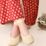 Cream Geometric Heels – Handcrafted Silk Elegance For Women