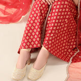 Cream Geometric Heels – Handcrafted Silk Elegance For Women