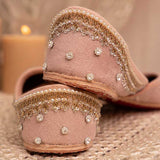 Blush Pink Heart Embellished Velvet Khussa For Women