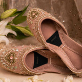 Blush Pink Heart Embellished Velvet Khussa For Women
