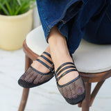 Black Mesh Strap Flats – Stylish & Comfortable Everyday Shoes For Women