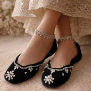 Dazzle Black Velvet Crystal Khussa For Women