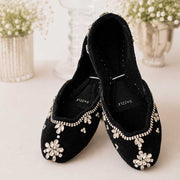 Dazzle Black Velvet Crystal Khussa For Women