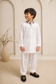 White Father & Son Matching Shalwar Kameez Set For Men & Kid