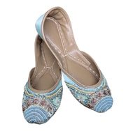 Sky Blue Raw Silk Khussa– Handcrafted Elegance, Uniquely Yours For Women