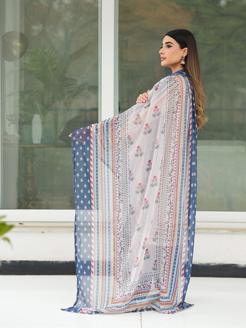 Ivory Beige 3-Piece Printed Suit with Chiffon Dupatta For Women