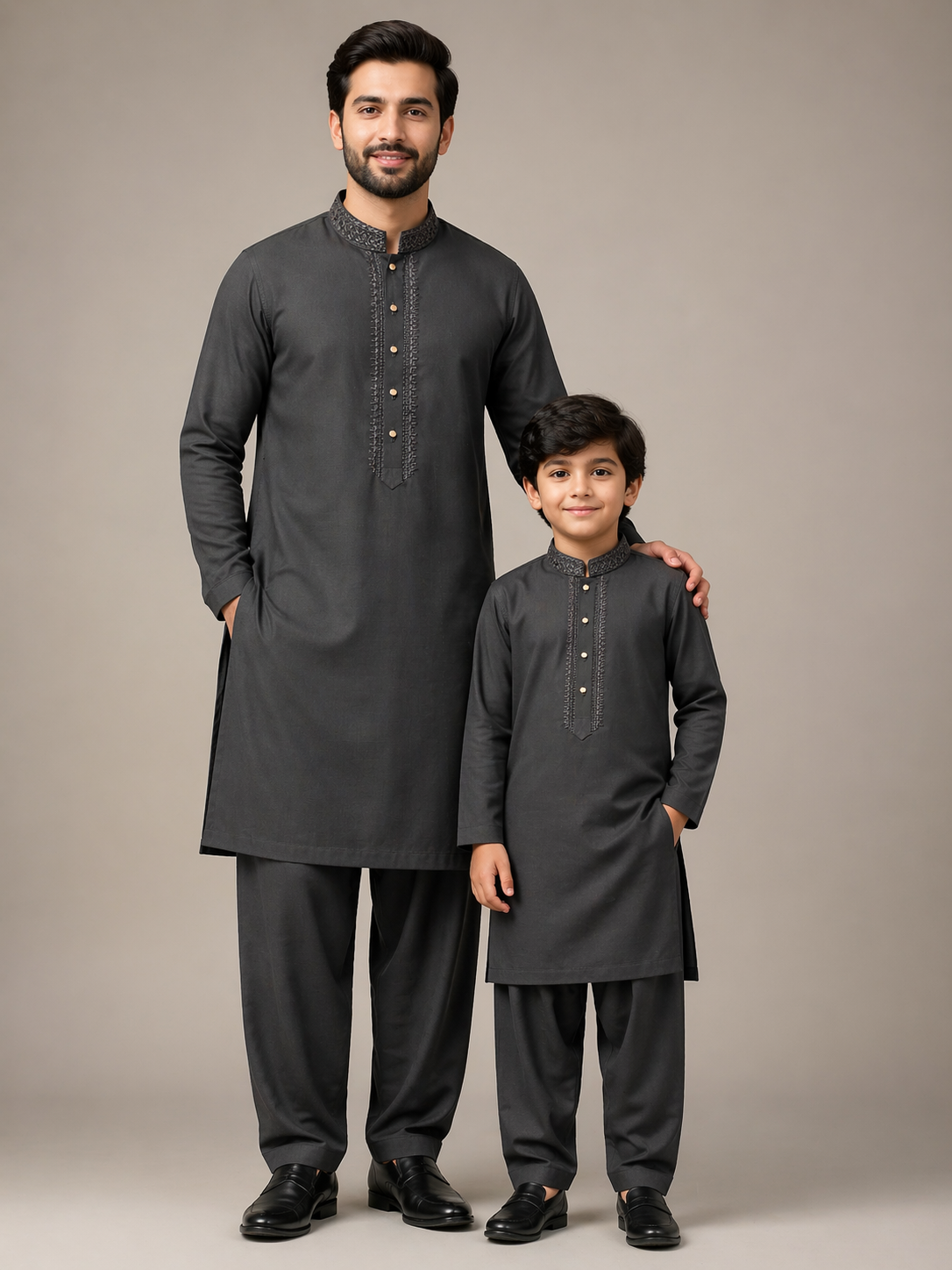 Graphite Father & Son Matching Kurta Shalwar Set For Men & Kid