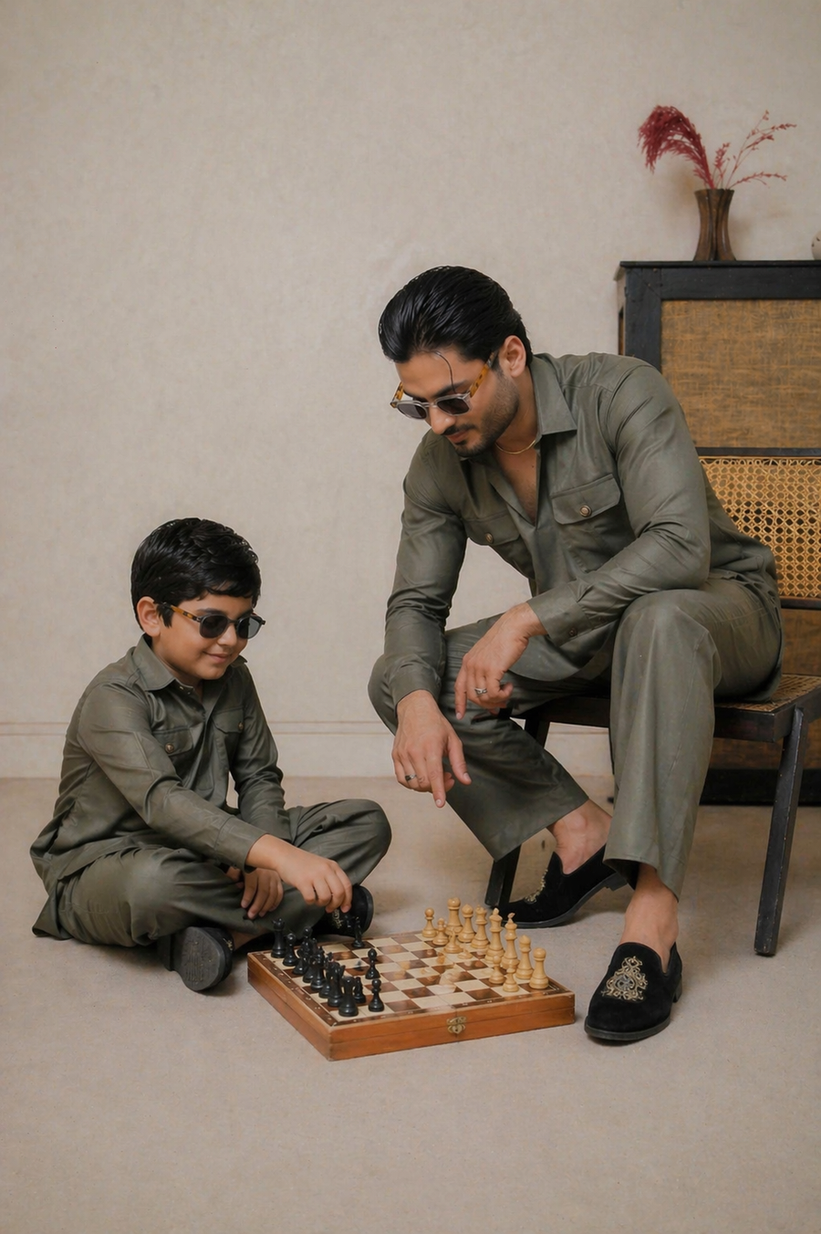Olive Green Father & Son Matching Kurta Set For Men & Kid