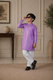 Purple Father & Son Matching Kurta Pajama Set For Men & Kid