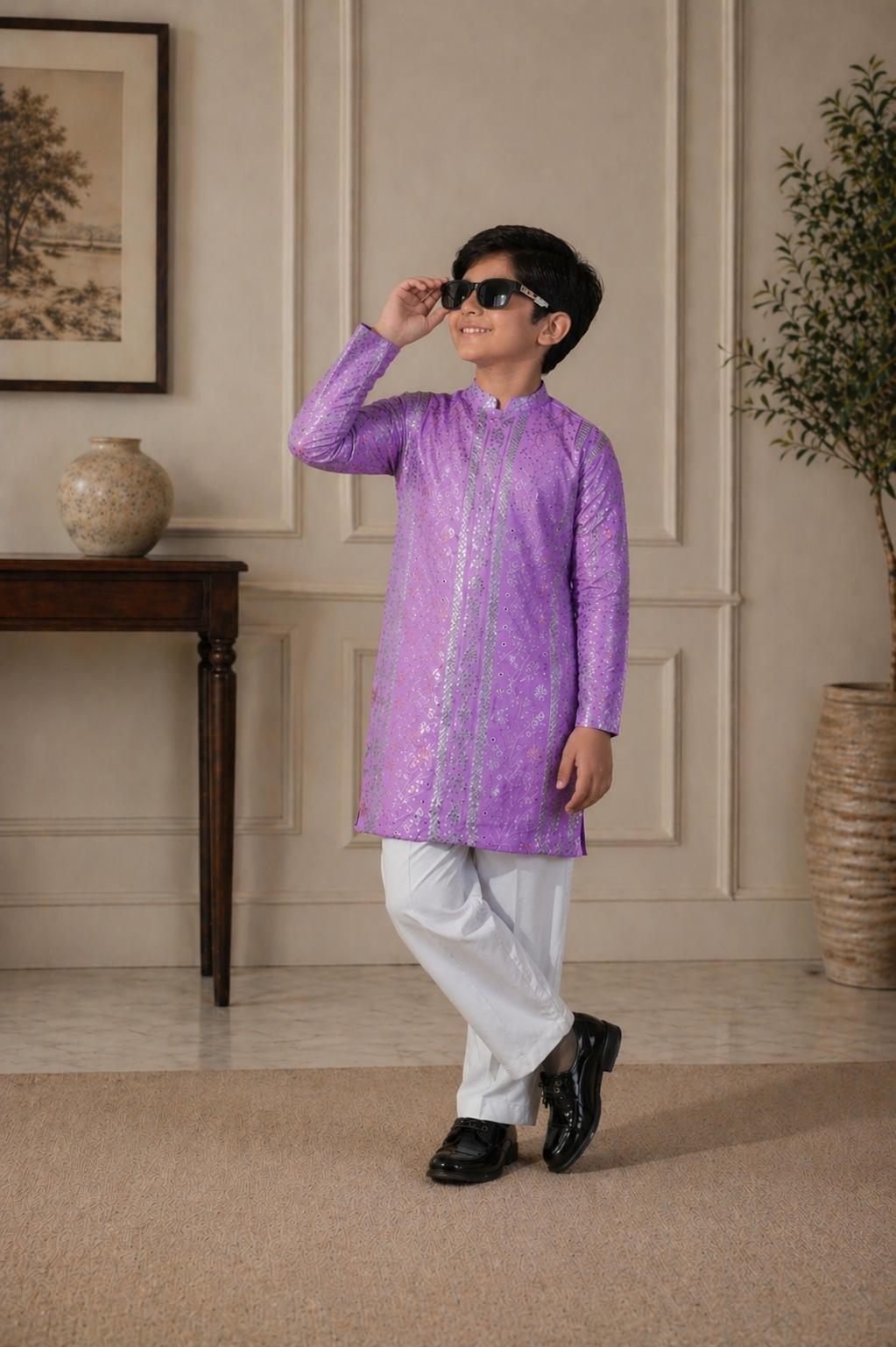 Purple Father & Son Matching Kurta Pajama Set For Men & Kid
