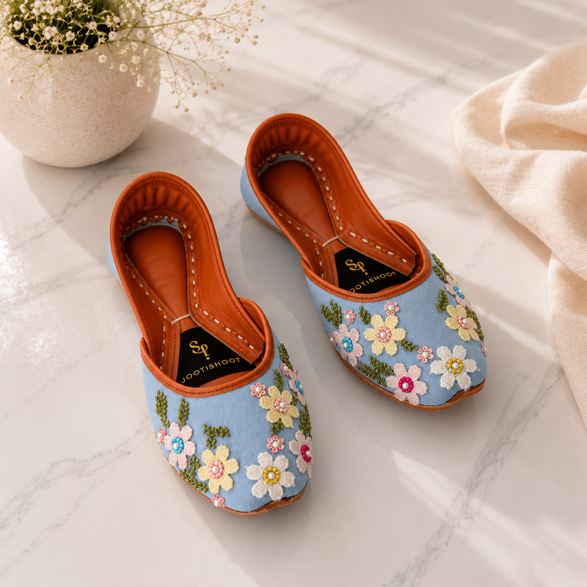 Flowy Blue Denim Khussa For Women