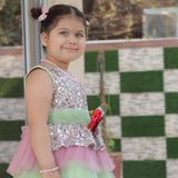 Enchanted Mint & Pink Frill Frock for Girls