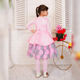 Fancy Pink Frock with Fluorescent Embroidery For Girls