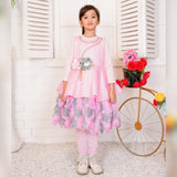 Fancy Pink Frock with Fluorescent Embroidery For Girls