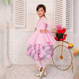 Fancy Pink Frock with Fluorescent Embroidery For Girls