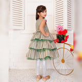 Green Frilled Fancy Frock with Embroidered Trouser For Girls