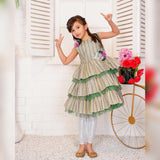 Green Frilled Fancy Frock with Embroidered Trouser For Girls