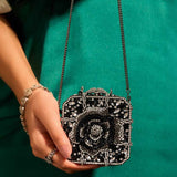Luxury Black Crystal Rose Clutch For Women