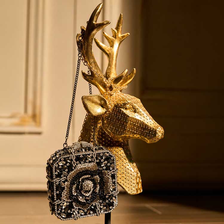 Luxury Black Crystal Rose Clutch For Women