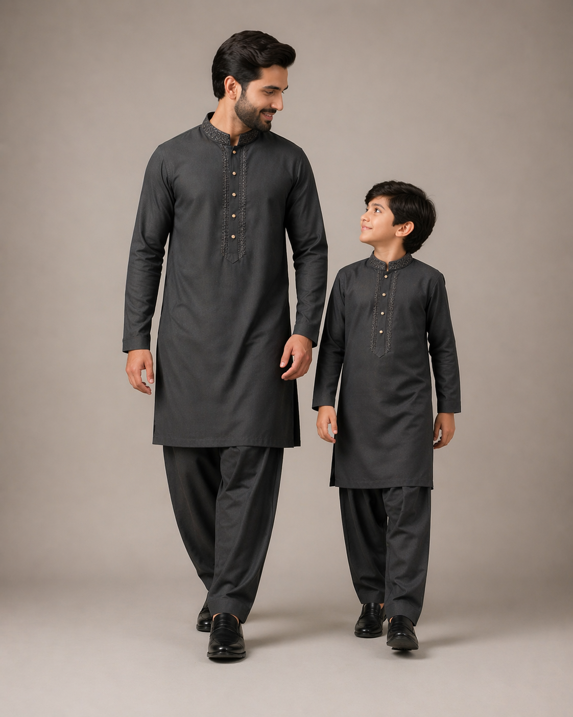 Graphite Father & Son Matching Kurta Shalwar Set For Men & Kid