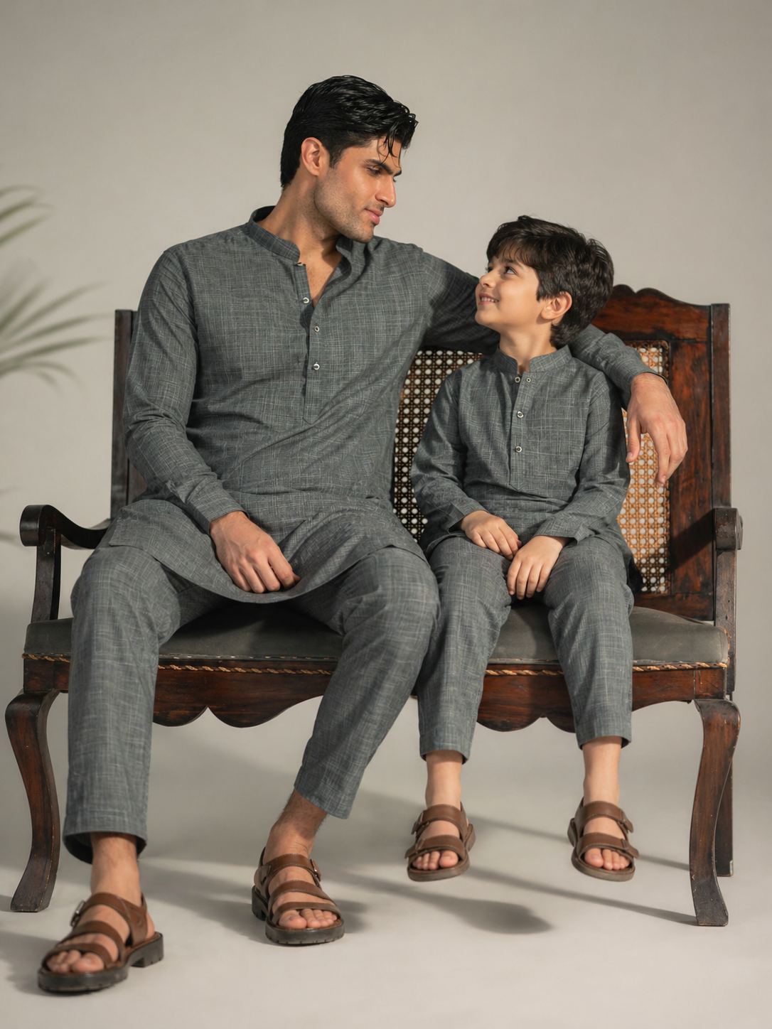 Matching Gray Kurta Pajama Set for Father & Son For Men & Kid