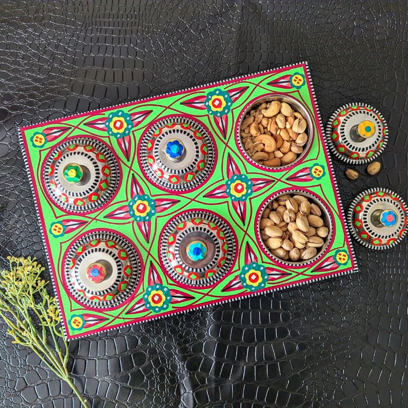 Sparkling Green Wooden Multi Purposes Truck-Art Tray