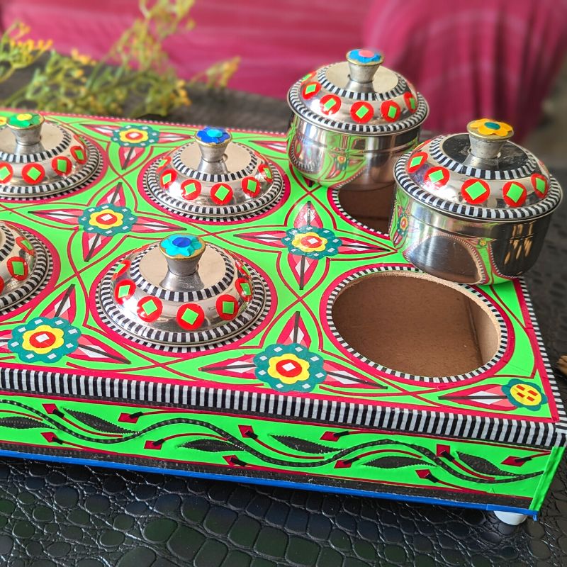 Sparkling Green Wooden Multi Purposes Truck-Art Tray