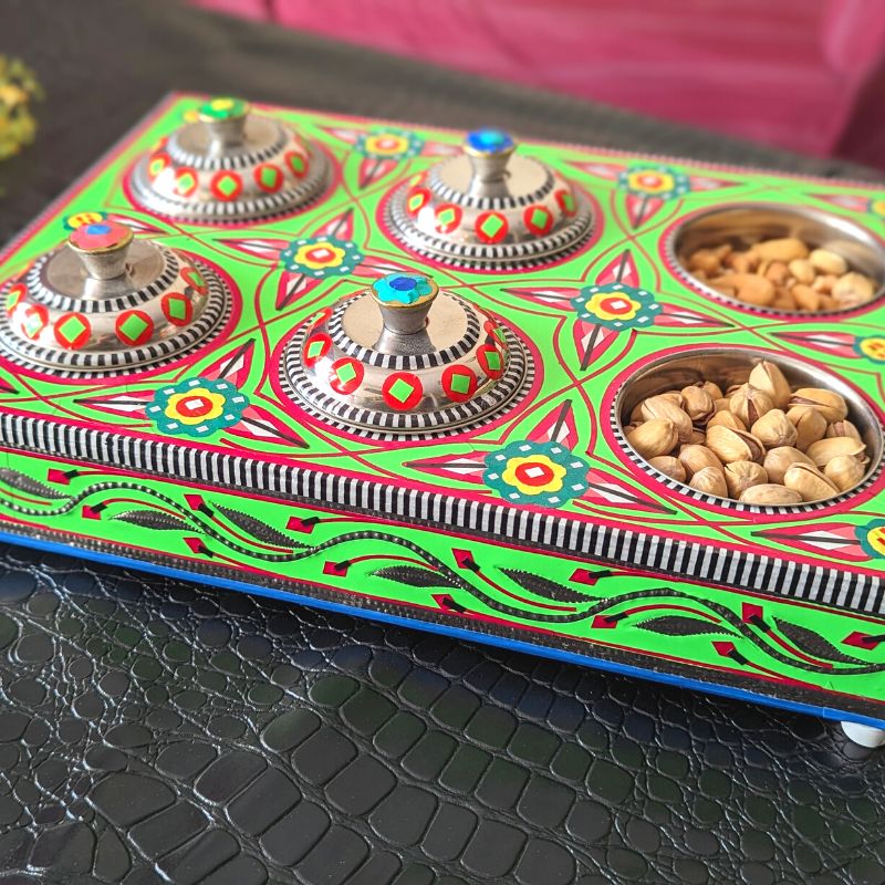 Sparkling Green Wooden Multi Purposes Truck-Art Tray