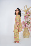 Girls Green Floral Suit with Lace Detailing for Girls