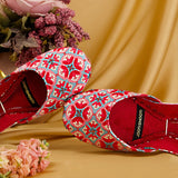 Vibrant Bloom – Bold Red & Blue Floral Khussas For Women