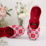 Vibrant Bloom – Bold Red & Blue Floral Khussas For Women