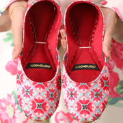 Vibrant Bloom – Bold Red & Blue Floral Khussas For Women