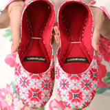 Vibrant Bloom – Bold Red & Blue Floral Khussas For Women