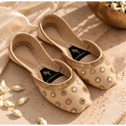 Gulpari Beige Tilla Raw Silk Khussa For Women
