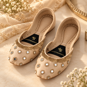 Gulpari Beige Tilla Raw Silk Khussa For Women