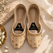 Gulpari Beige Tilla Raw Silk Khussa For Women