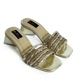 Braided Strips & Mesh Embellished Heels: 2.5-Inch Triangular Blocks For Women